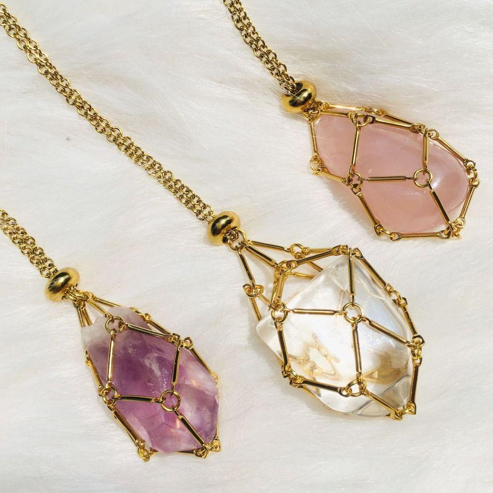 Interchangeable Crystal Holder Cage Necklace Copper Chain Necklaces  Daily Wear