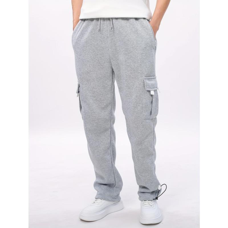 Men s Light Grey Cargo Sweatpants with Multi Pocket Design Drawstring Waist S светло-серый