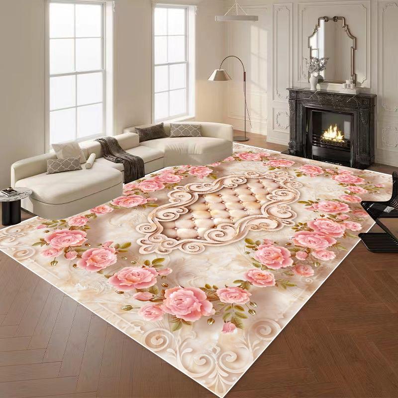 European Luxury Carpets for Living Room 3D Flower Decor Rug Large Bedroom Decoration Cloakroom Rug Non-slip Floor Mat Washable