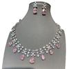 Stylish Luxury Studded With Diamond Pink Water Drop Zircon Pendant Necklace Clover Earrings Dress Jewelry Set