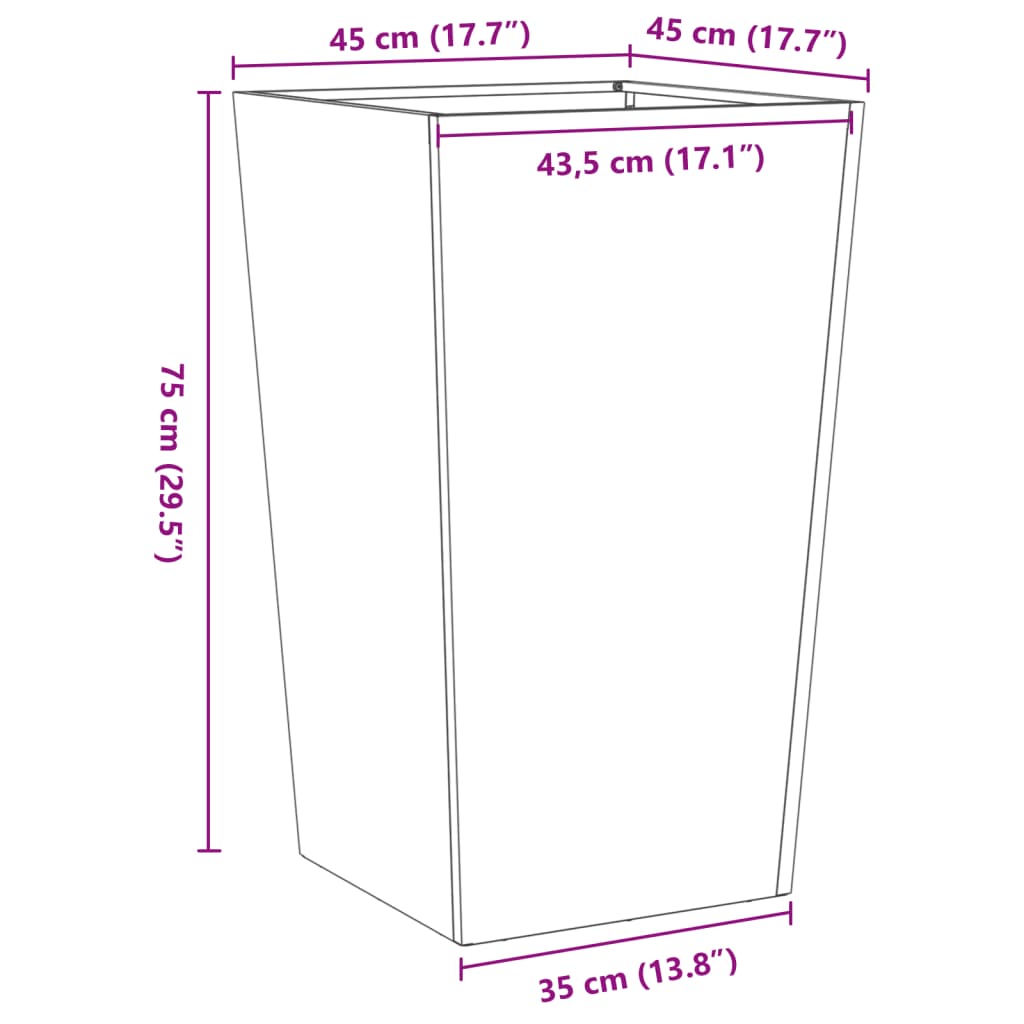 Plant Pot 45x45x75 Cm Stainless Steel