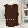 Big Brand Same Style Rib round-Neck Waistcoat Sports Tops T-shirt Ruched Waist Trimming Short