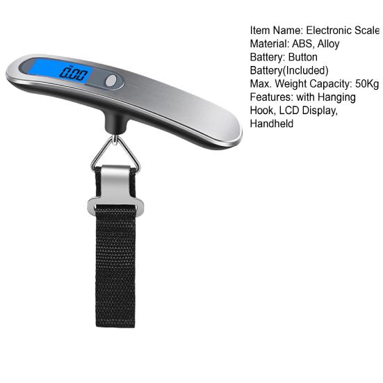50KG Portable Electronic Scale with Hanging Hook LCD Display Rechargeable Handheld Travel Suitcase Luggage Digital Weight Scale Weigher Steelyard