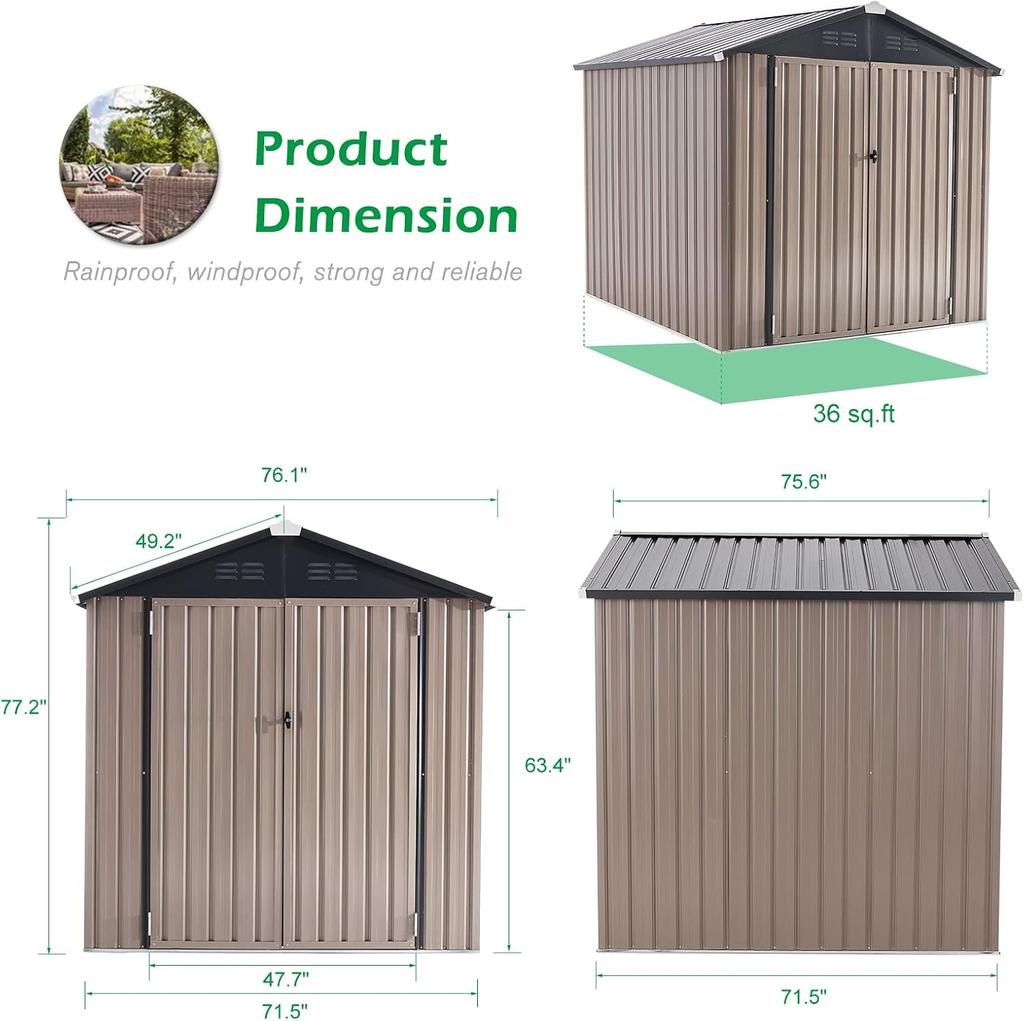 YODOLLA 1.8x1.8m Metal Storage Sheds for Outdoor, Steel Yard Shed with Design of Lockable Doors, Utility and Tool Storage for Garden, Backyard, Patio