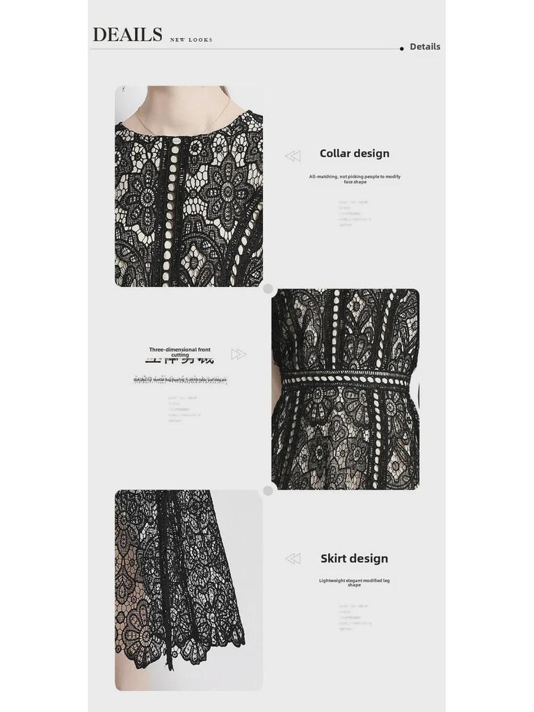 Dlouhá sukně ve francouzském stylu, sešitá z krajky rozpustné ve vodě, s úzkým kulatým výstřihem a velkým rozsahem.