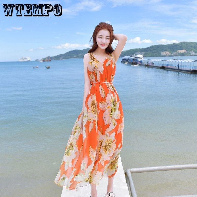 

WTEMPO Женское летнее платье с принтом Пляжное платье со свободным принтом Платье с шифоновым принтом Богемное платье