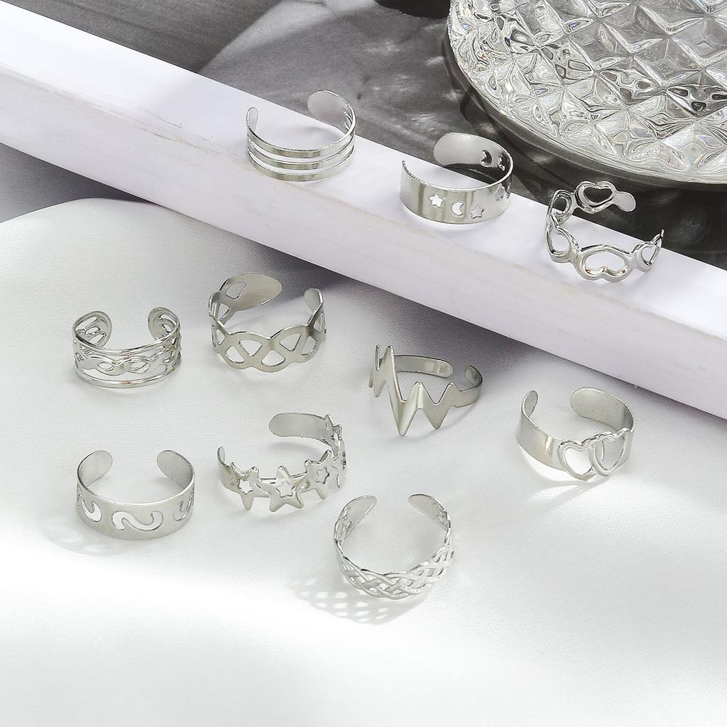 10PCS Silver/Gold Retro Open Foot Ring Corrosion Resistant and Durable Material Ring for Women Teen Girls Girlfriend