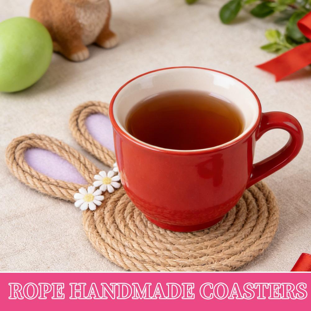 4Pcs Jute Rope Rabbit Coasters Table Mat Pad Cloth Cup Doily Tea Dining Coaster Mug Tablecloth Placemat Kitchen Easter Decor