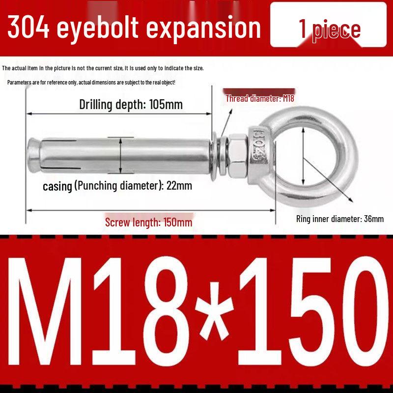 304 Stainless Steel Expansion Bolt with Ring Hook, M6/M8/M10/M12.