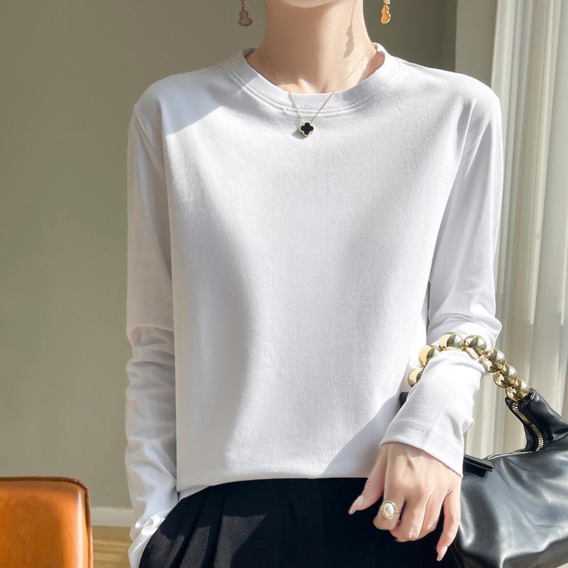 Women's Long-Sleeve Round Neck Loose Base Layer Top, Spring/Autumn Style, Dropped Shoulders, Solid Color