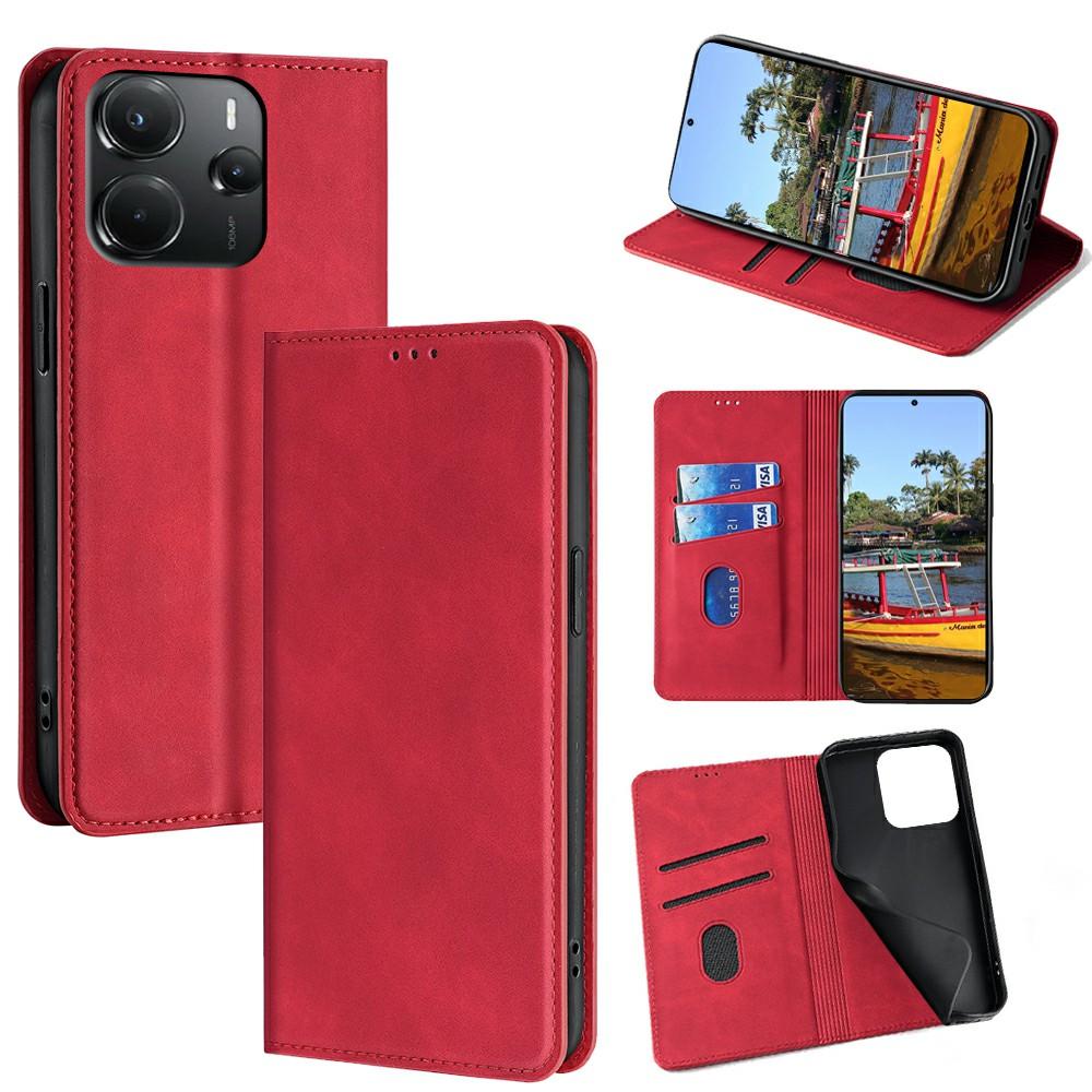 

For Xiaomi Redmi Note 14 4G (164.84mm) Case Card Holder PU Leather Magnetic Closing Phone Cover Red