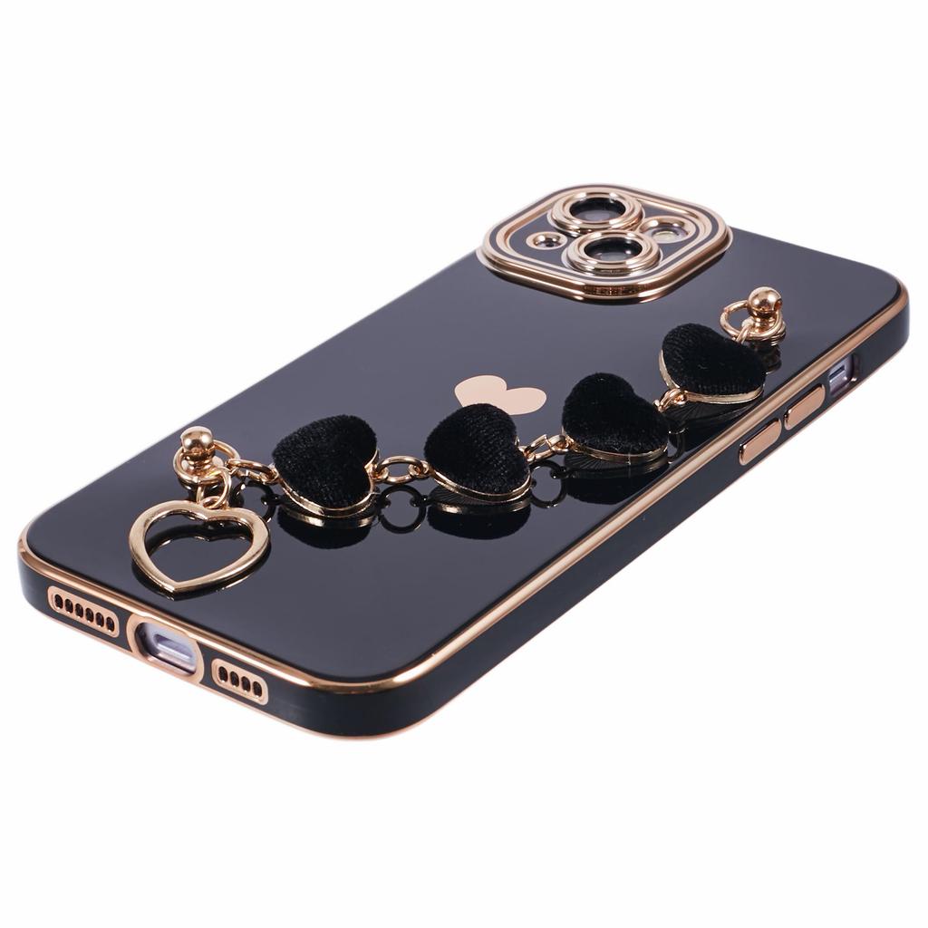 For iPhone 15 Plus Shockproof Case Electroplating TPU Phone Cover with Strap