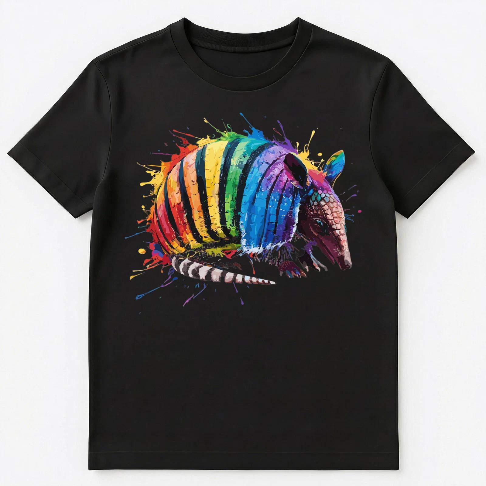 Colorful Paint Splash Armadillo Art Graphic Unisex T-Shirt 2XL
