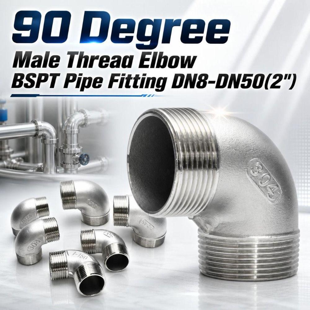 Threaded 90 Degree Pipe Elbow DN8-50 Stainless Steel Pipe Fitting Male Thread Elbow Pipeline