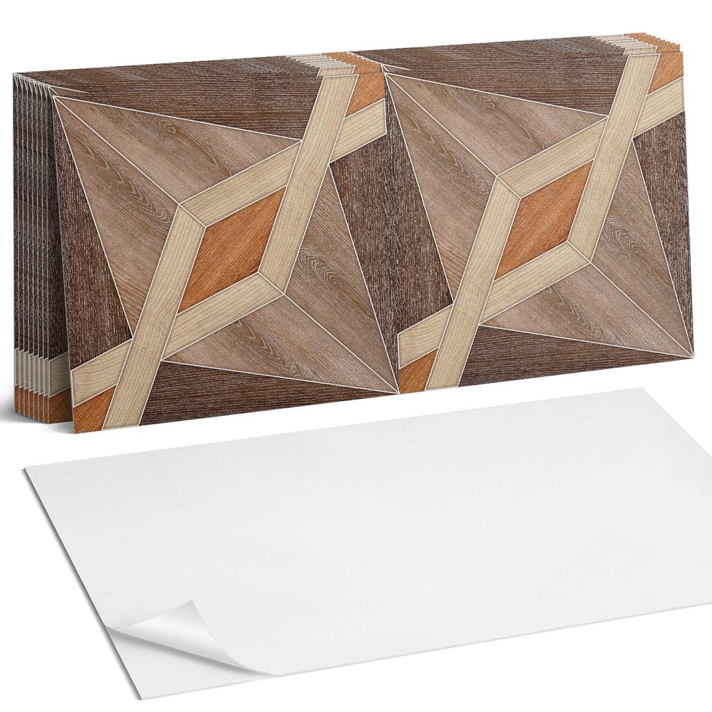Dekoracyjne Kafelki Ścienne Samoprzylepne Winyl Wzór Geometryczny Z Drewna 10X40X20 Cm