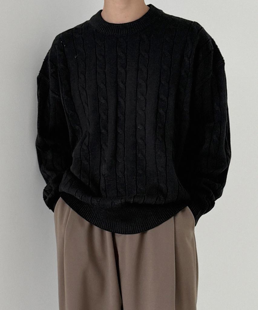 ORIGINALDAY Oversized Round Cable Knit Black