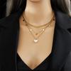 18K Gold Plated 3 Layer Heart Necklace with Mother of Pearl, Dainty Layered Cuban Link Choker, Adjustable Sweet Jewelry for Women Daily Wear Gift