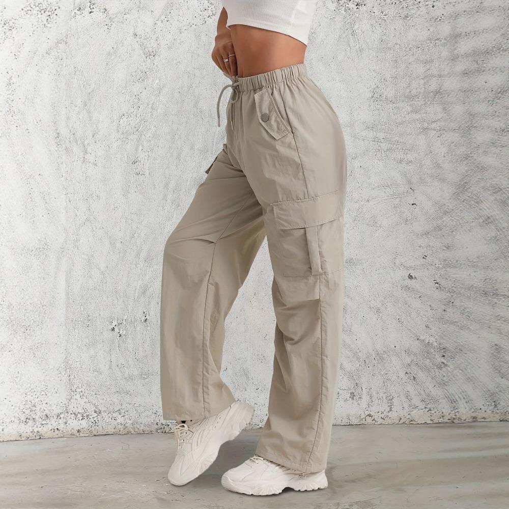 Pantaloni Cargo da Donna a Vita Alta con Coulisse, Vestibilità Larga, Gamba Larga, Multitasche, Pantaloni Casual, Bottoms Streetwear per l'Autunno