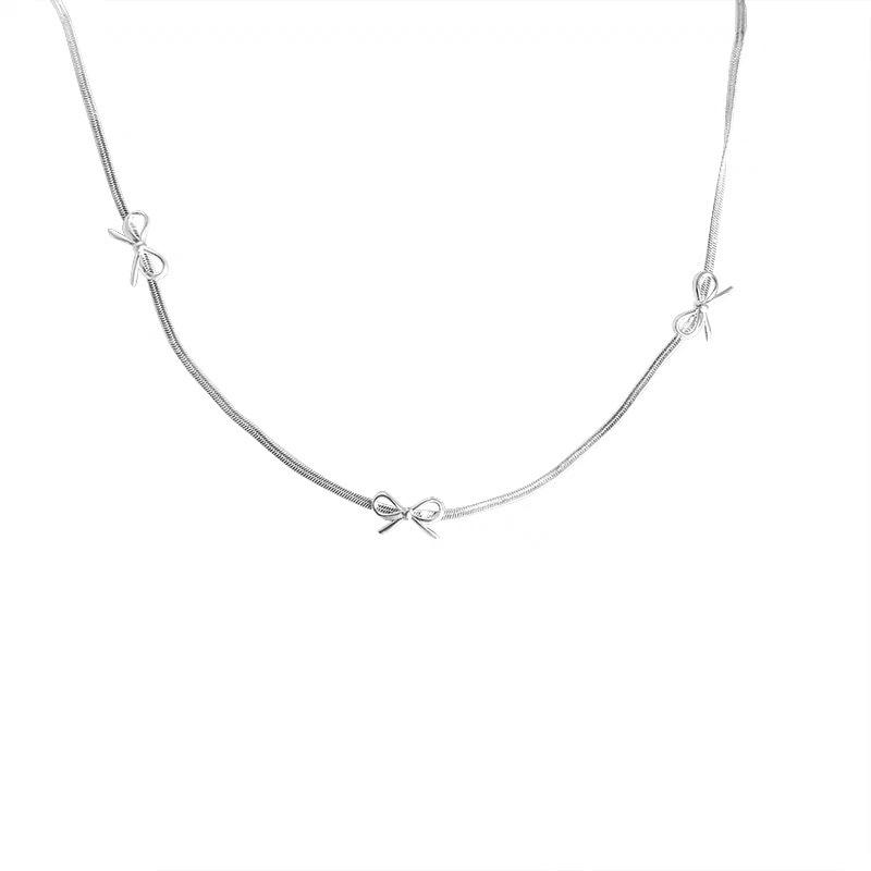 Elegant Silver Bow Choker Bracelet: Women's High-End Snake Bone Chain Jewelry