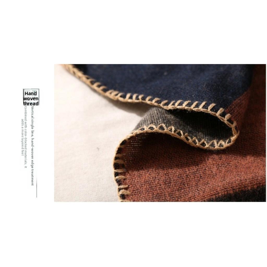 Fular de Toamnă și Iarnă, Șal de Călătorie Versatil în Carouri pentru Femei, Pelerină Groasă Despicată Stil Etnic din Cașmir Imitație