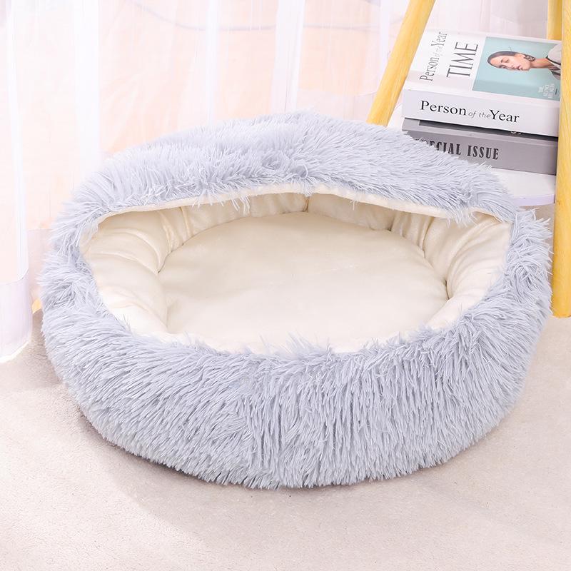 Cozy Plush Cat Bed - Round, Semi-Enclosed for Deep Sleep