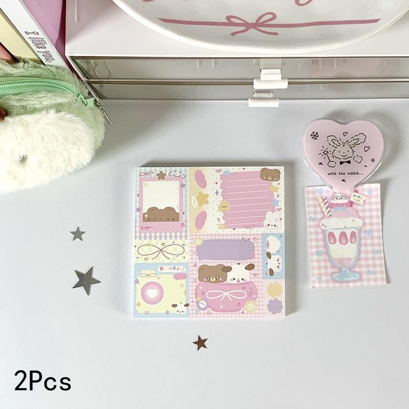 2Pcs Cute Kawaii Puppy Non Stick Sticky Notebook Simple Cartoon Notepad Stationery Index Tab Check List To Do Planner Stationery