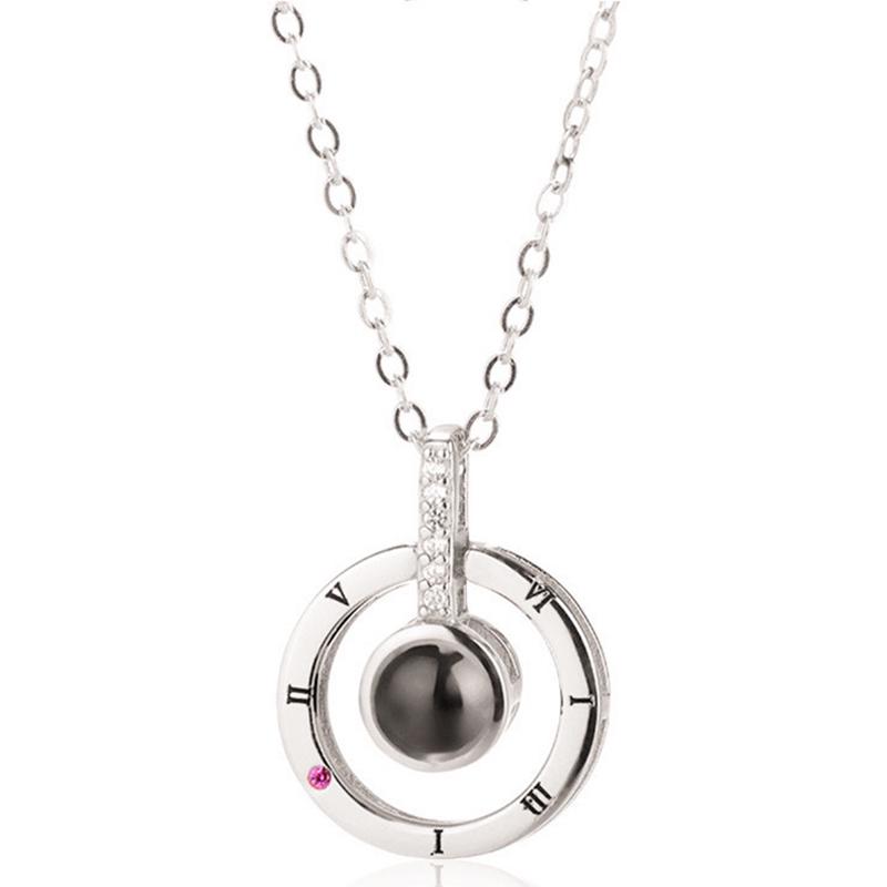 

Retro Sliver Color 100 Languages I Love You Projection Pendant Necklace For Lover Girlfriend 2024 Trendy Couple Romantic Zircon мідний