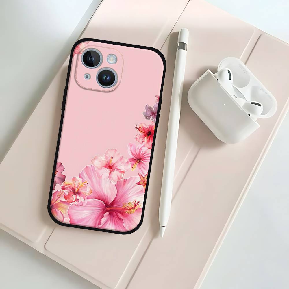 P-Peach-B-Blossom Black Phone Case That Fits For IPhone 17,16,15,11,13,14 Pro Max,Plus,X,Xr,Xs Max,13Mini