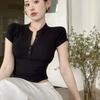 V Neck Button T Shirt Basic Short Sleeve Crop Top Women T-shirt Casual Tank Top Slim Female Crop Top Fashion Girl Tee Shirt Y2k Streetwear