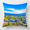 Four Seasons Universal Short Plush Pillow Case Living Room Bedroom Landscape Illustration Architectural Pattern Cushion Cover