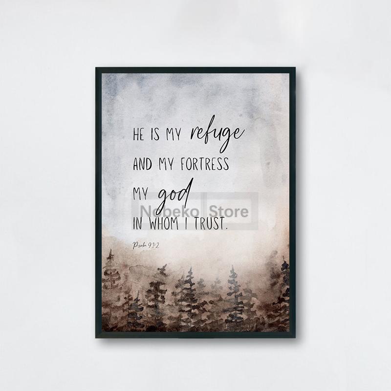 Watercolour Christian Psalm Poster Watercolor Landscape Bible Prints Canvas Painting Wall Art Pictures Home Room Modern Decor