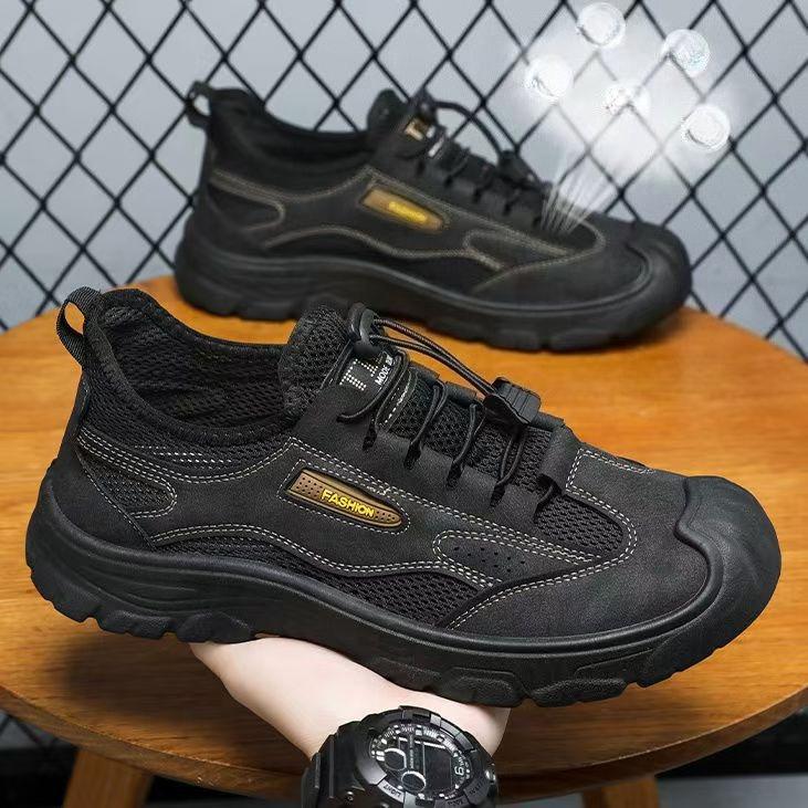 

Men s Sneakers 2026 Summer New Breathable Comfortable Non Slip Hiking Shoes Lightweight Fashion Vintage Outdoor Casual Shoes 39 чёрный