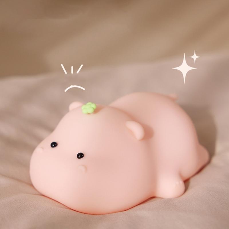 Silicone Hippo USB Rechargeable Night Light Touch Control Suitable for Children Bedroom Bedside Lamp Decor M4YD