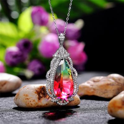 New Big Water Drop Cubic Zirconia Pendant Necklace Aesthetic Women's Accessories Fashion Wedding Engagement Jewelry