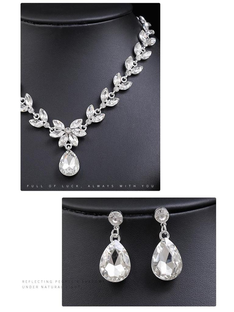 Leaf Shaped Elegant Bridal Jewelry Necklace Set for Evening Gown