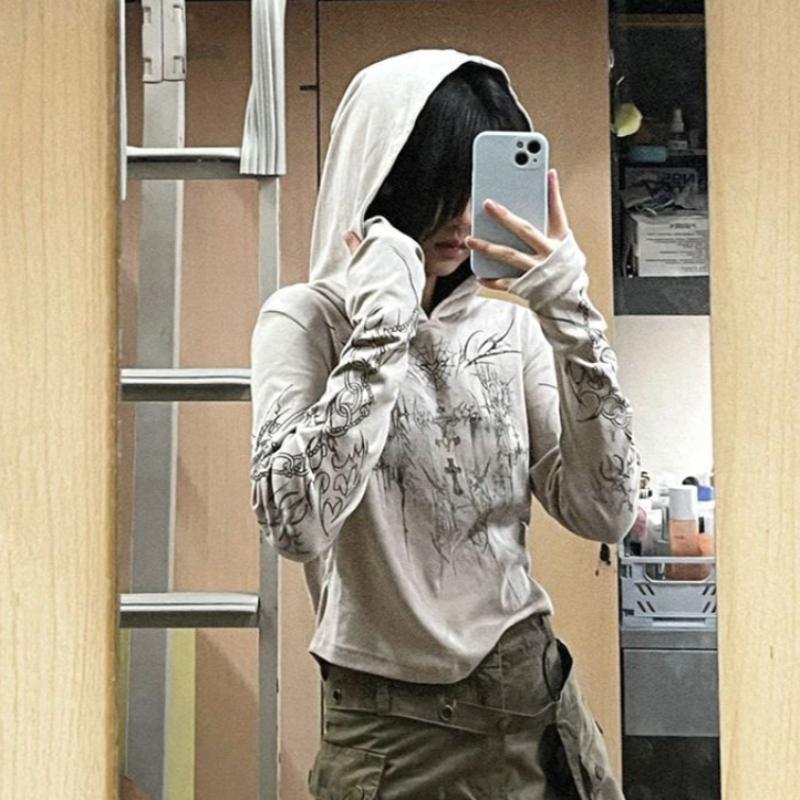 Mädchen Y2K T-Shirts Bedruckte Hoodies Tees Für Frauen Sexy Mode Tops Langarm Weibliche Freizeit-Tees Trainings-Tops