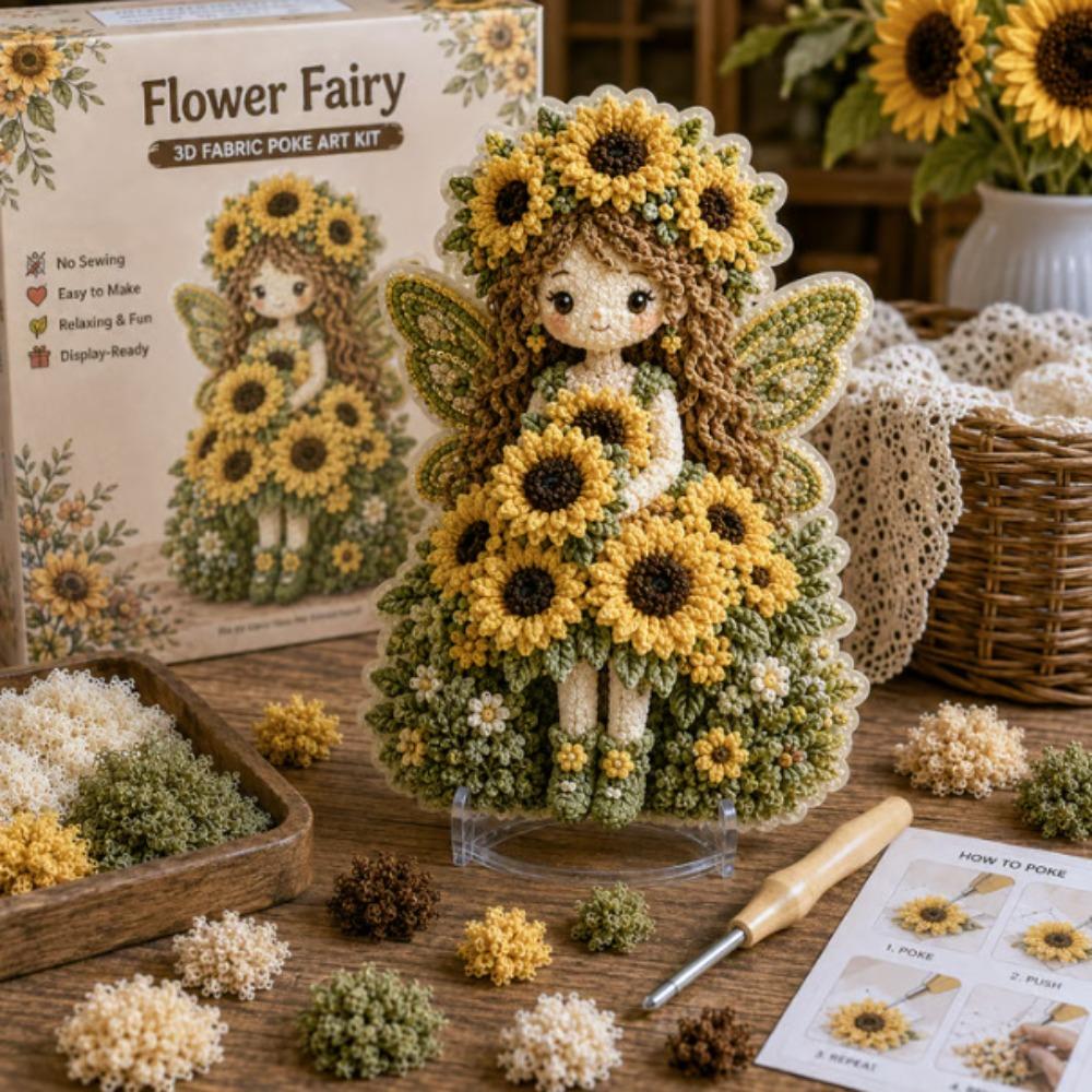 Handmade Flower Fairy Poke Art Kit Thick Board Embroidery Craft Set 3D Festive Plaque Craft Lovers