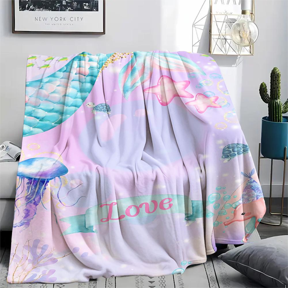 Mermaid and Stars Print Flannel Blanket,High Quality Comfortable for All Seasons,Home Decor,Warmth and Comfort,Perfect for Christmas Gifts