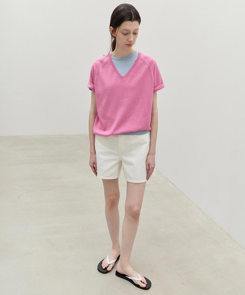 Leuba Fresh Cotton V-Neck Knit - Bubblegum Pink