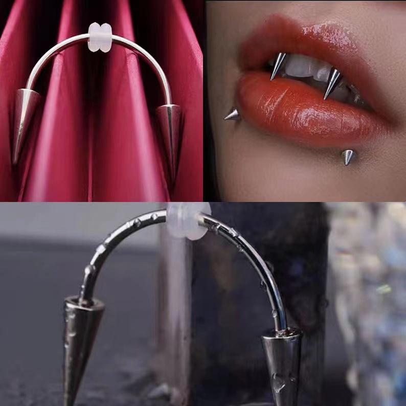 Vampire Fang Stainless Steel Lip Studs: European & American Style Dracula Jewelry