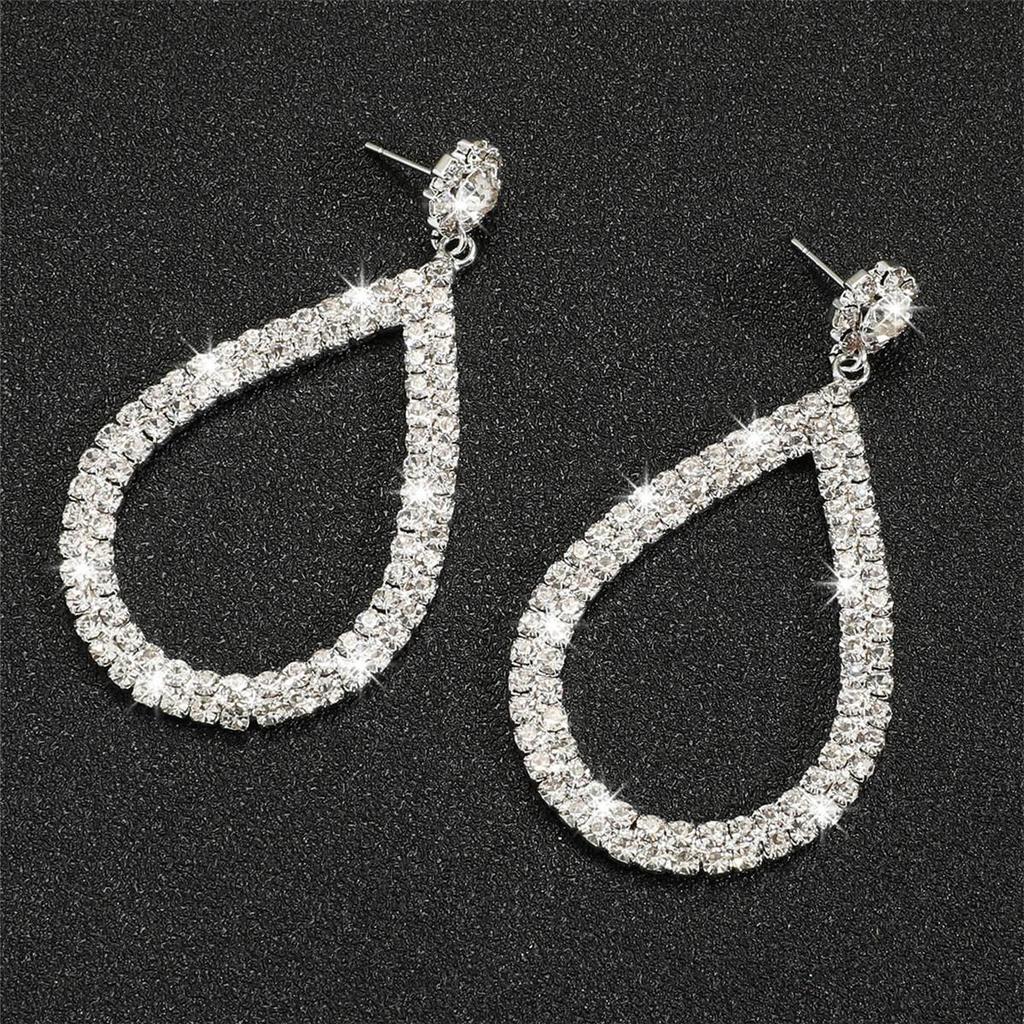 Elegant European & American Full Diamond Water Drop Rhinestone Earrings for Women - Bridal Jewelry