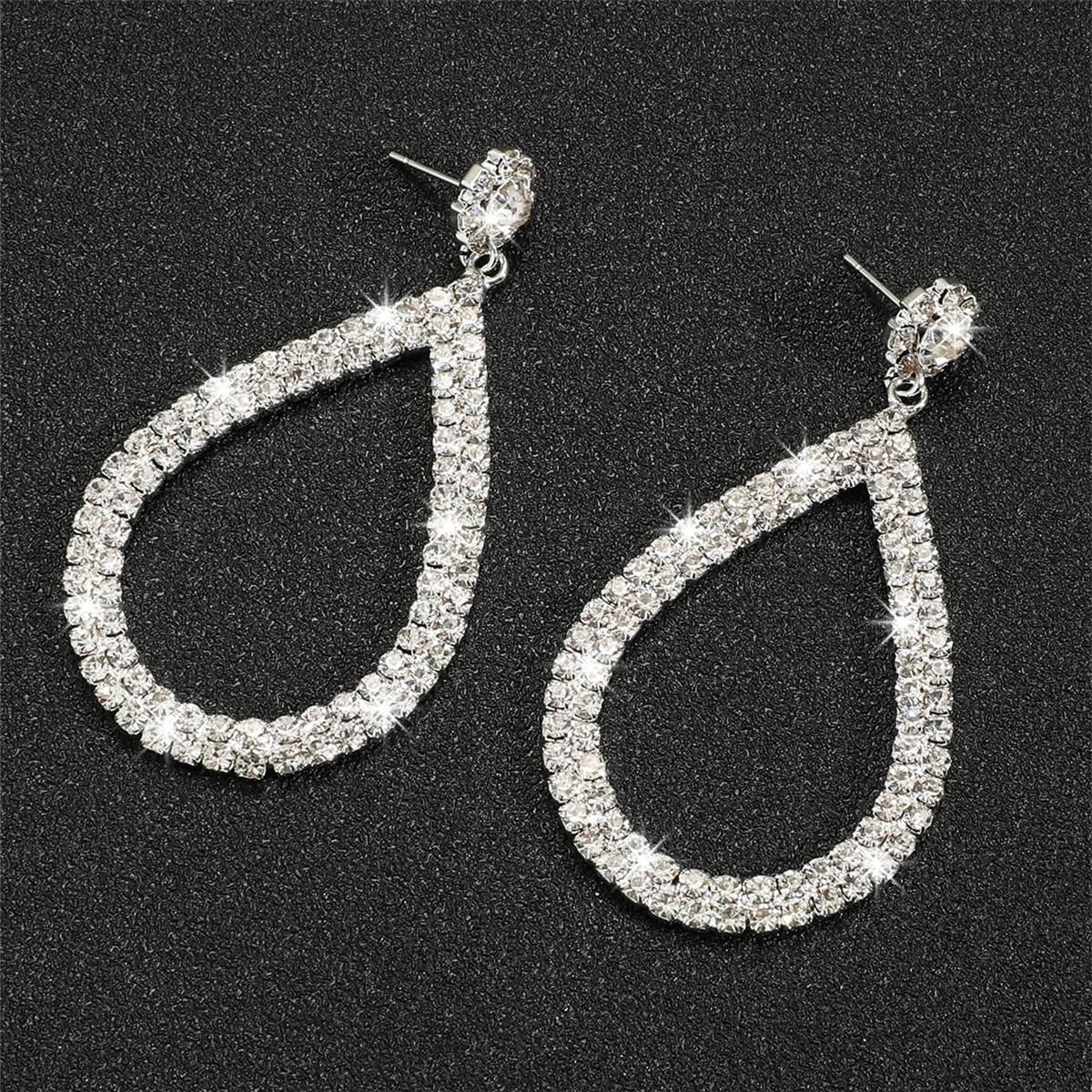 Elegant European & American Full Diamond Water Drop Rhinestone Earrings for Women - Bridal Jewelry