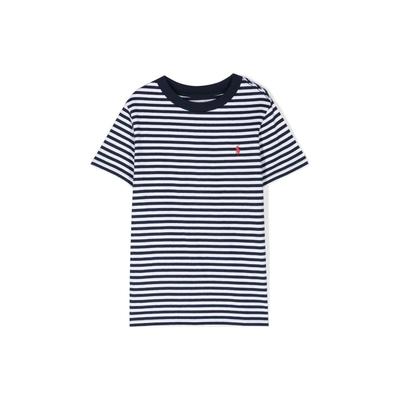 Polo Kids SS23 Logo Embroidered Striped Print Crew Neck Short Sleeve T-Shirt Kids Tops Navy-Blue 323892290-001