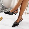2025 New Summer Women's Dress Shoes Patent Leather Slip on Pointed Toe Sandals Buckle Slingbacks Heels Pumps Sandalias
