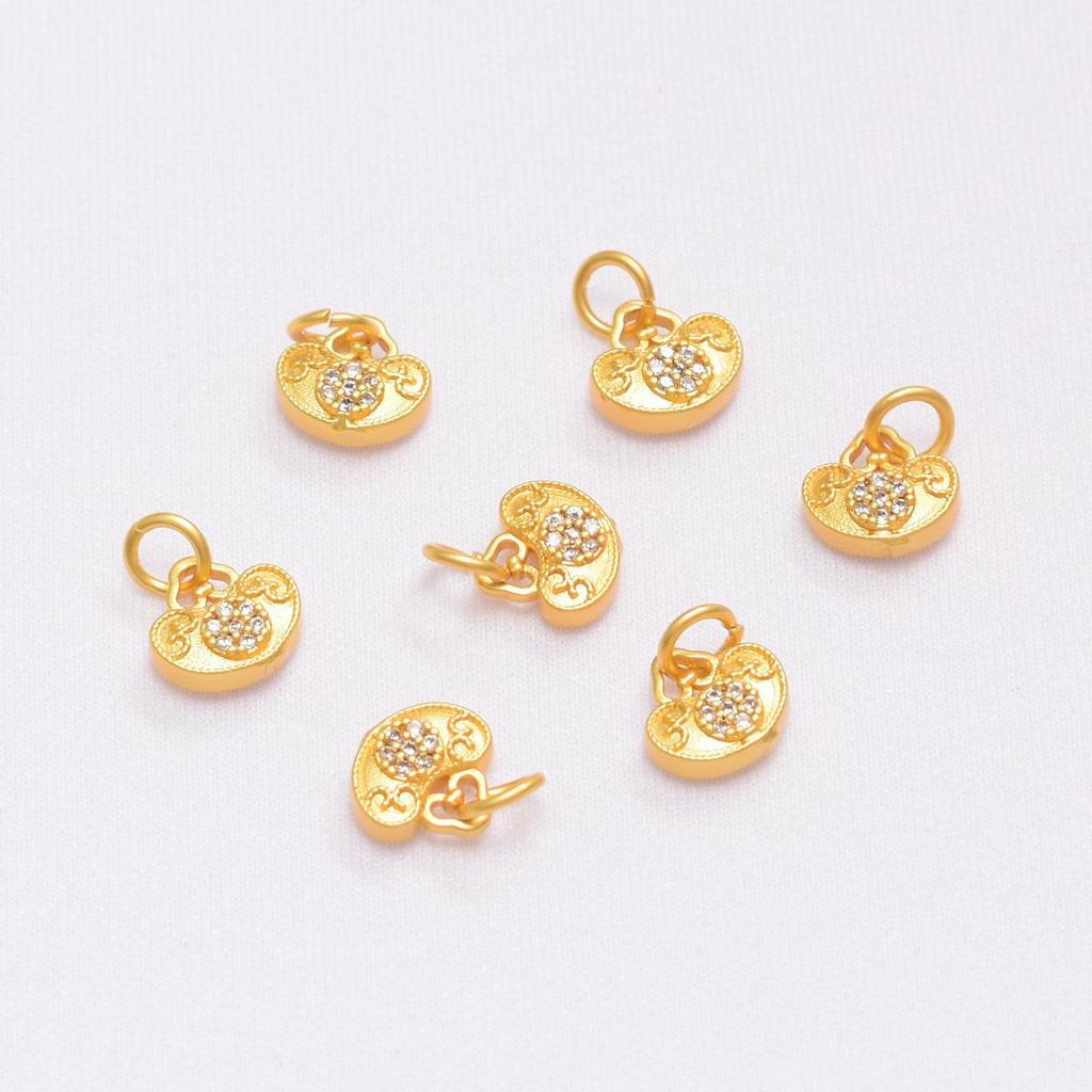 Vergoldeter Zirkon Münzanhänger mit Perlen Schmuckzubehör - Sandgold Farbe Charm