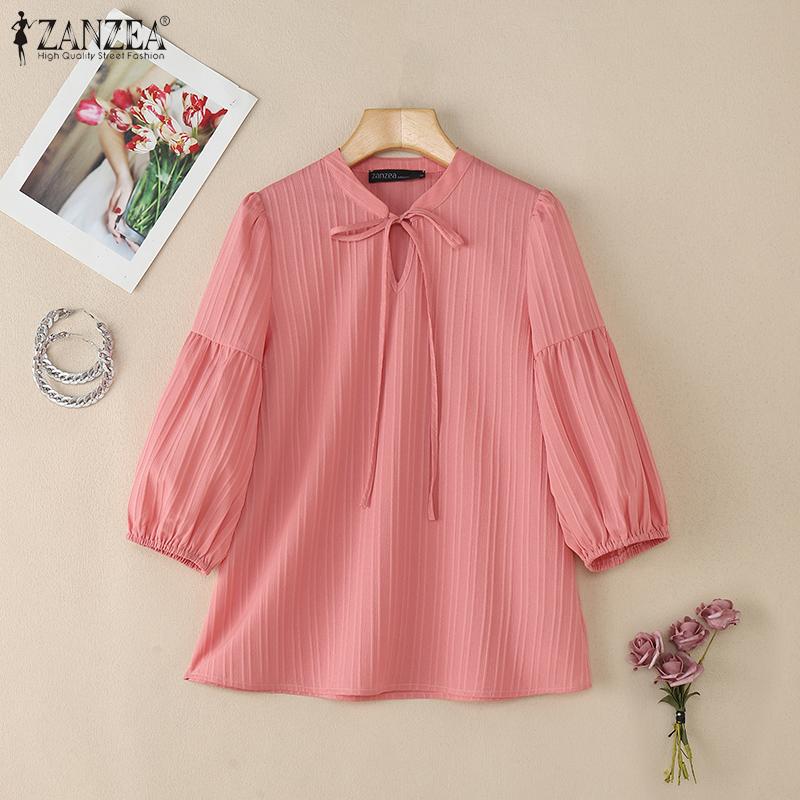 ZANZEA Damska codzienna luźna bluzka ze stójką i rękawami 3/4