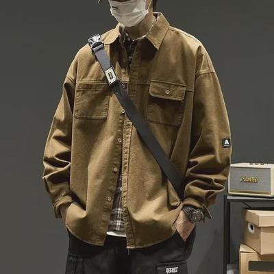 Pánská jarní/podzimní volná retro ležérní košile s dlouhým rukávem v japonském stylu