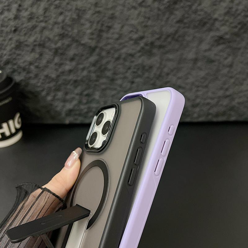 For Magsafe Solid Color Matte Soft TPU Border Bracket Shockproof Phone Case For IPhone 15 Pro Max 13 12 11 14 Pro Max Plus Cover