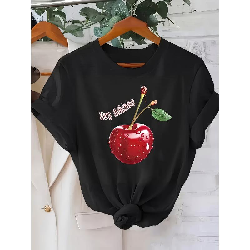 

European Size Casual Short-Sleeve Crew Neck T-Shirt with Graphic Print, Perfect for Summer And Spring, Designed for Women 4XL чорний