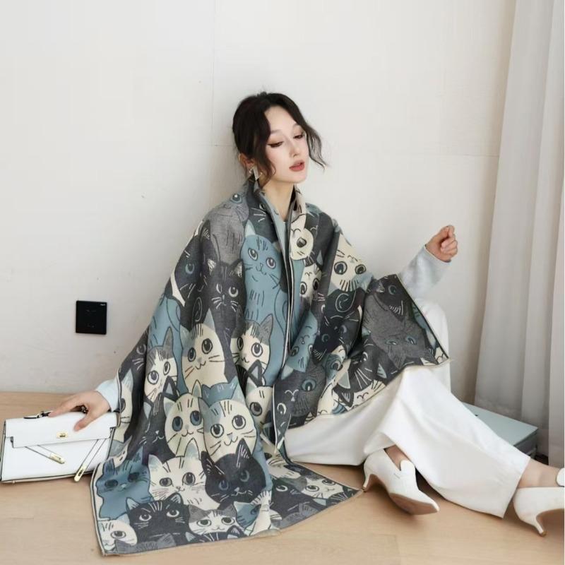 Women S Double Sided Faux Cashmere Warm Shawl Fashion Versatile Cape Scarf